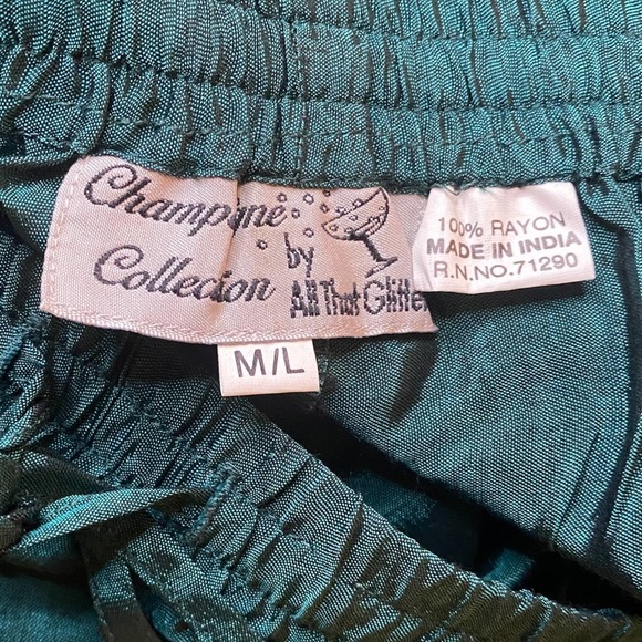 CHAMPAGNE Collections by All That Glitter Teal & Gold Embroidered Pajama Set - Picture 14 of 15